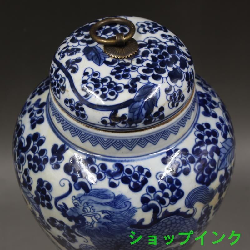 青花釉下彩麒麟花将軍缶 景徳鎮 陶磁器 装飾品 現代工芸品 美術品 置物 青花釉下彩麒麟花将軍缶 景徳鎮 陶磁器 装飾品 現代工芸品 美術