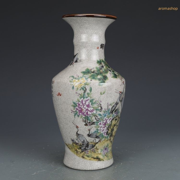 高品質 官窯 花瓶 粉彩描金 磁器 鶴紋 鳥柄景徳鎮 置物 中国陶磁