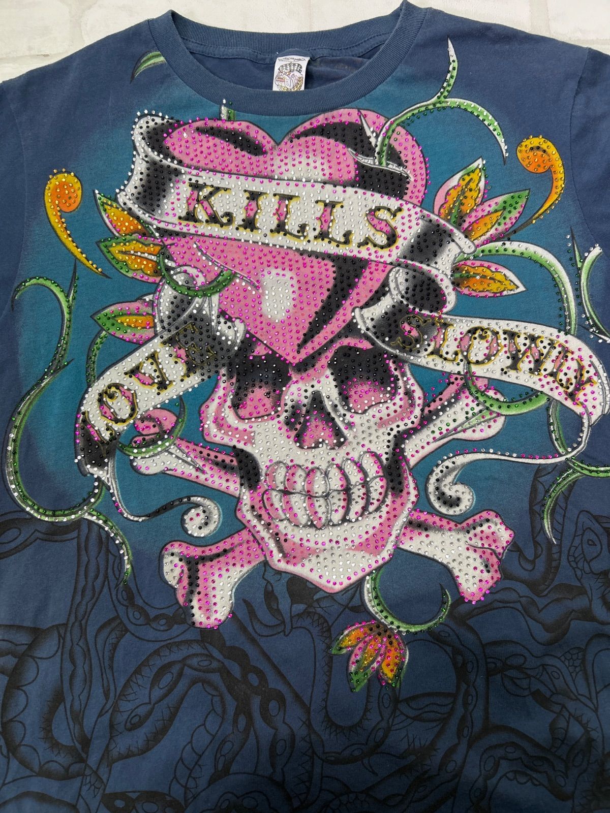 edhardy エドハーディー キラキラ トップス 平成 y2k スカル ハート 新品未使用】キラキラスカル エドハーディー Tシャツ☆キラキラ