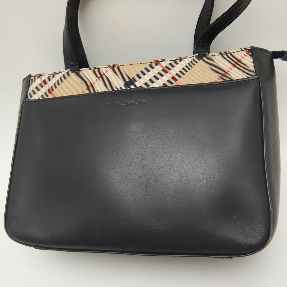 BURBERRY バーバリー ハンドバッグ レザー × キャンバス ブラック ノバ
