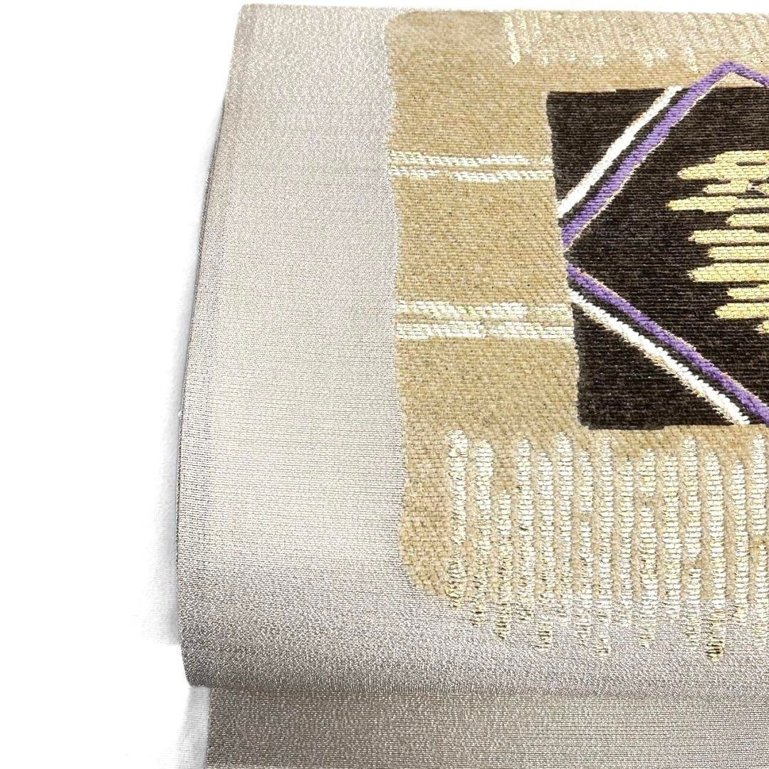 袋帯　格子模様　花菱　モール　金糸　銀糸　着物　084a p 袋帯 綴織 モール 菱模様 色紙模様 幾何学 金糸 着物 103b p