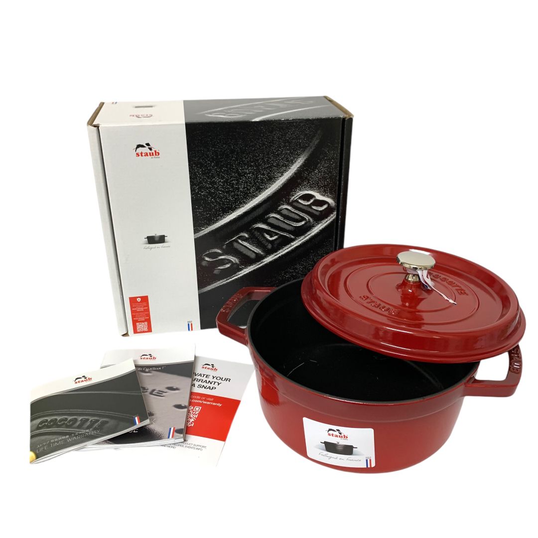 未使用品】 STAUB ストウブ ピコ・ココット・ラウンド チェリー 22cm 2.6L ほうろう鍋 KON - メルカリ