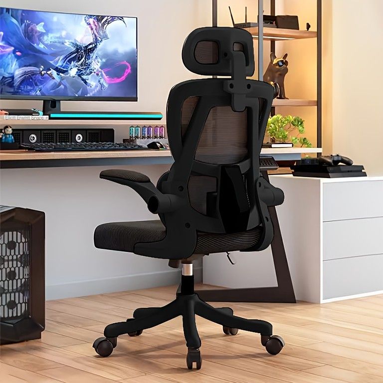腰サポート&高耐久 人間工学オフィスチェア メモリーフォームシート 通気性メッシュ 高さ無段階調節 360回転 アームレスト搭載 ステンレスフレーム採用 在宅ワーク 書斎に最適 ブラック