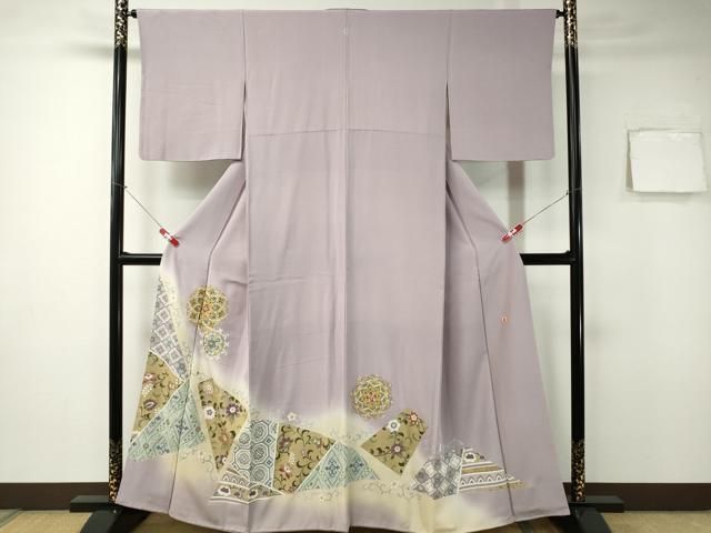 平和屋着物○訪問着 作家物 紬地 草花文 金彩 銀通し地