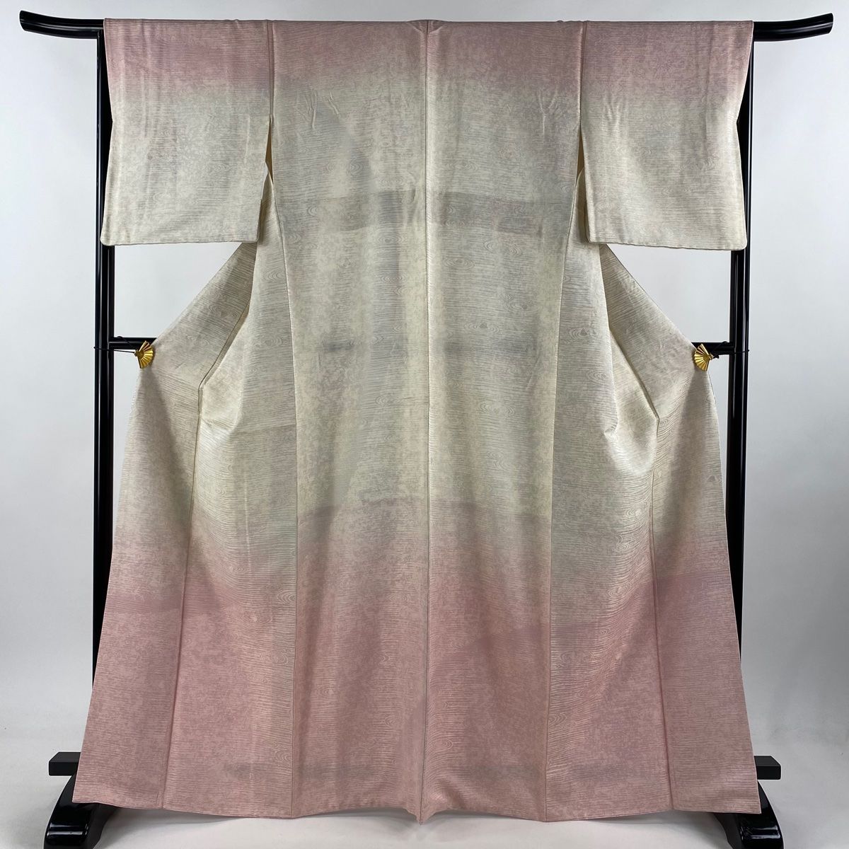 訪問着 身丈166.5cm 裄丈66cm M 袷 枯山水 地紋 金糸 薄ピンク 正絹 秀品