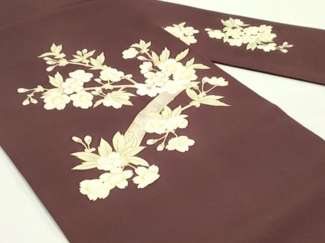 平和屋着物●塩瀬 九寸名古屋帯 駒刺繍 枝桜文 紫鳶色 金彩 高島屋扱い 正絹 DAAY0150ob
