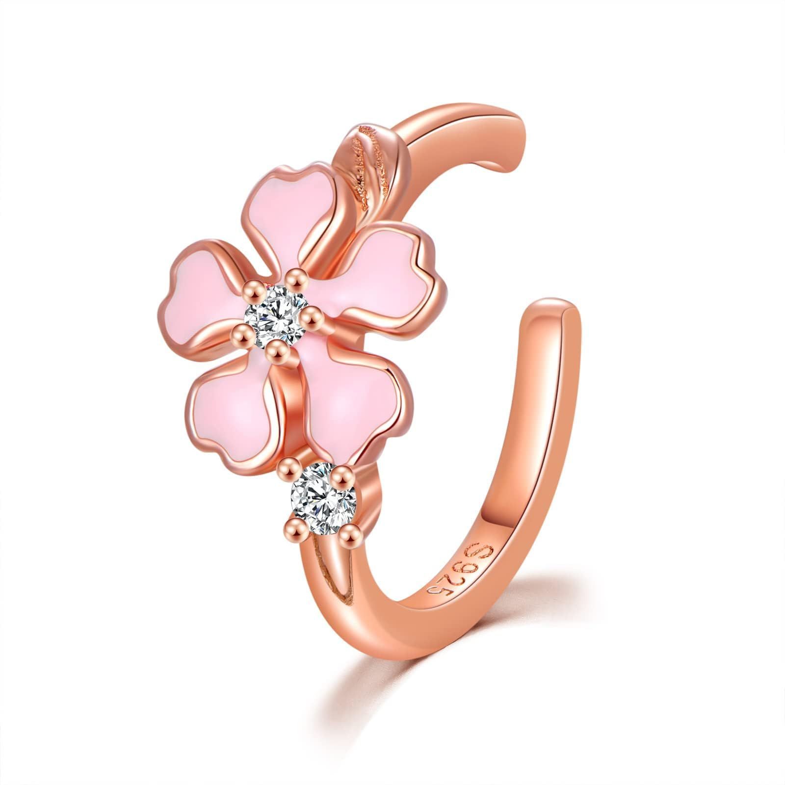 【特価セール】ノンホールピアス 金属アレルギー対応 片耳 シルバー925 ピンクゴールド 桜 人気 ジルコニア レディース パーティ イヤーカフ bird 普段使い Free