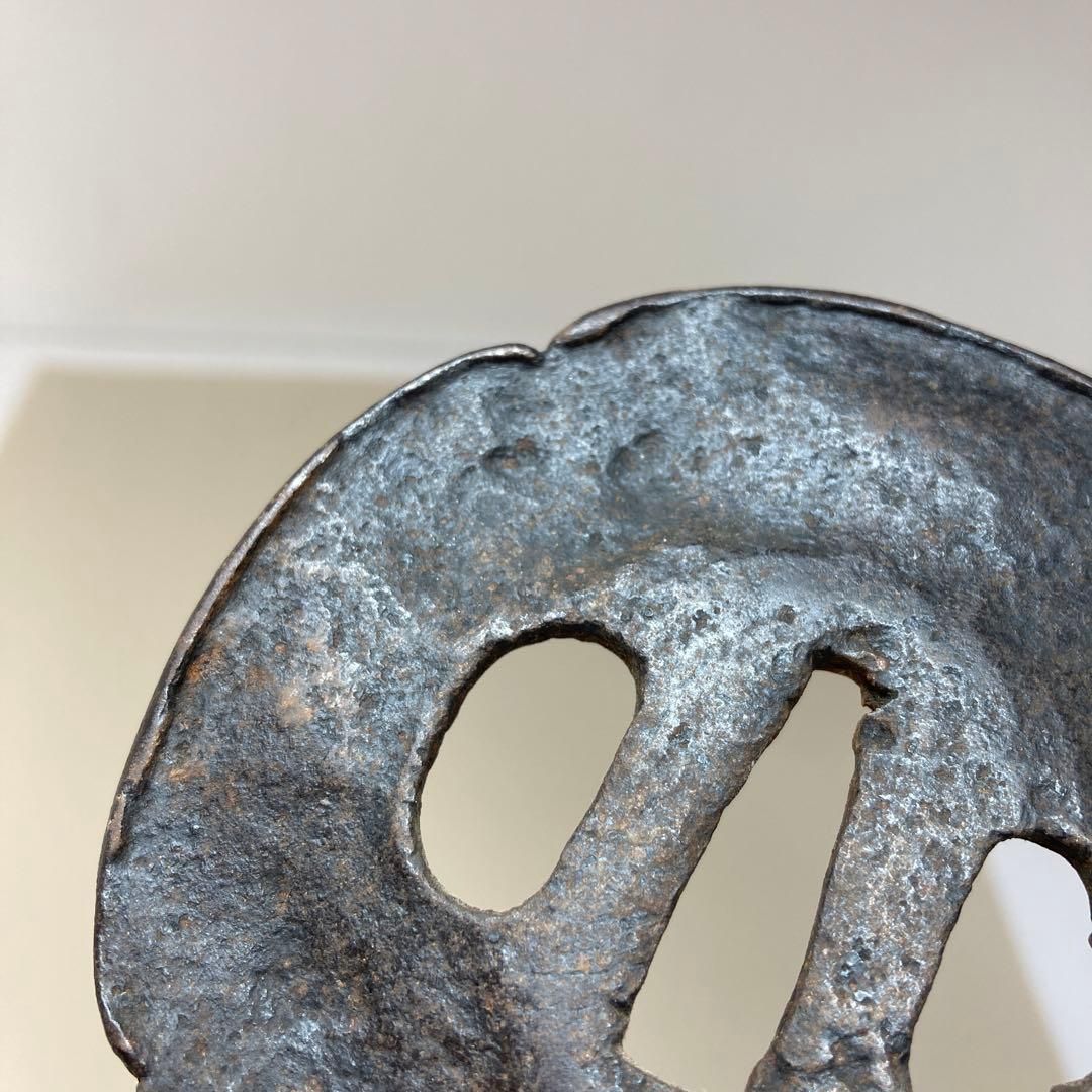 時代鉄地木瓜形鍔 貴重小道具認定書付 127g 東Y6-0216☆2Fトヒルト