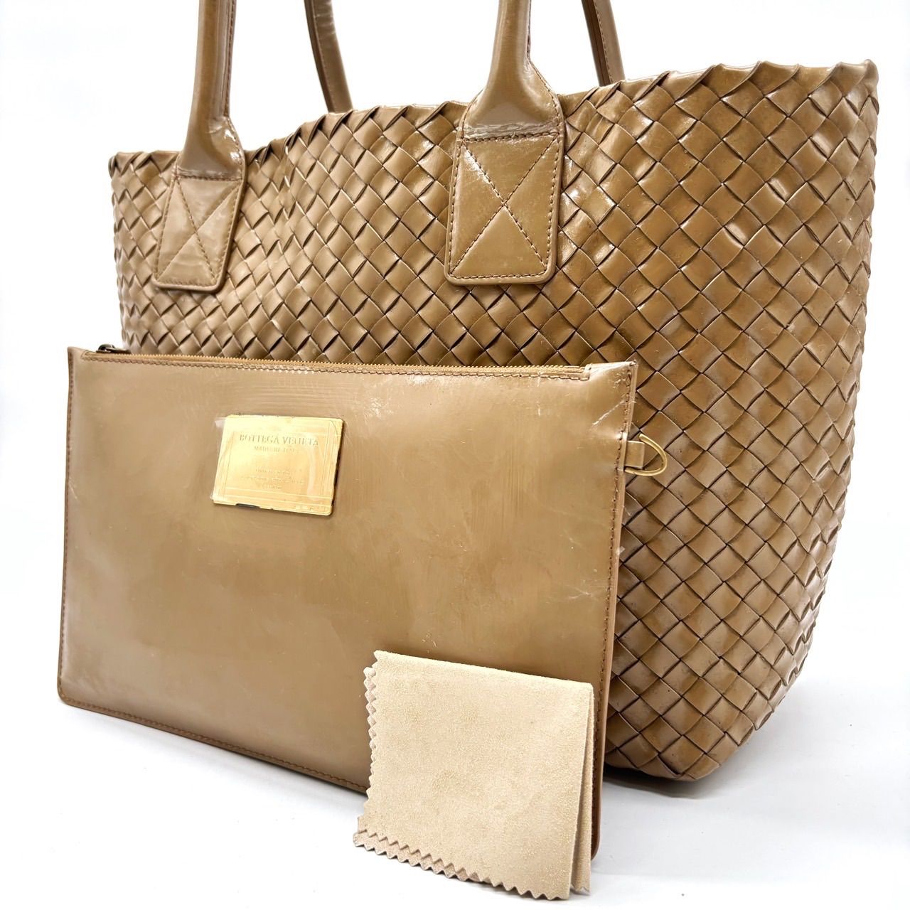 ボッテガヴェネタ カバ MM トート イントレチャート ポーチ付 ブラウン