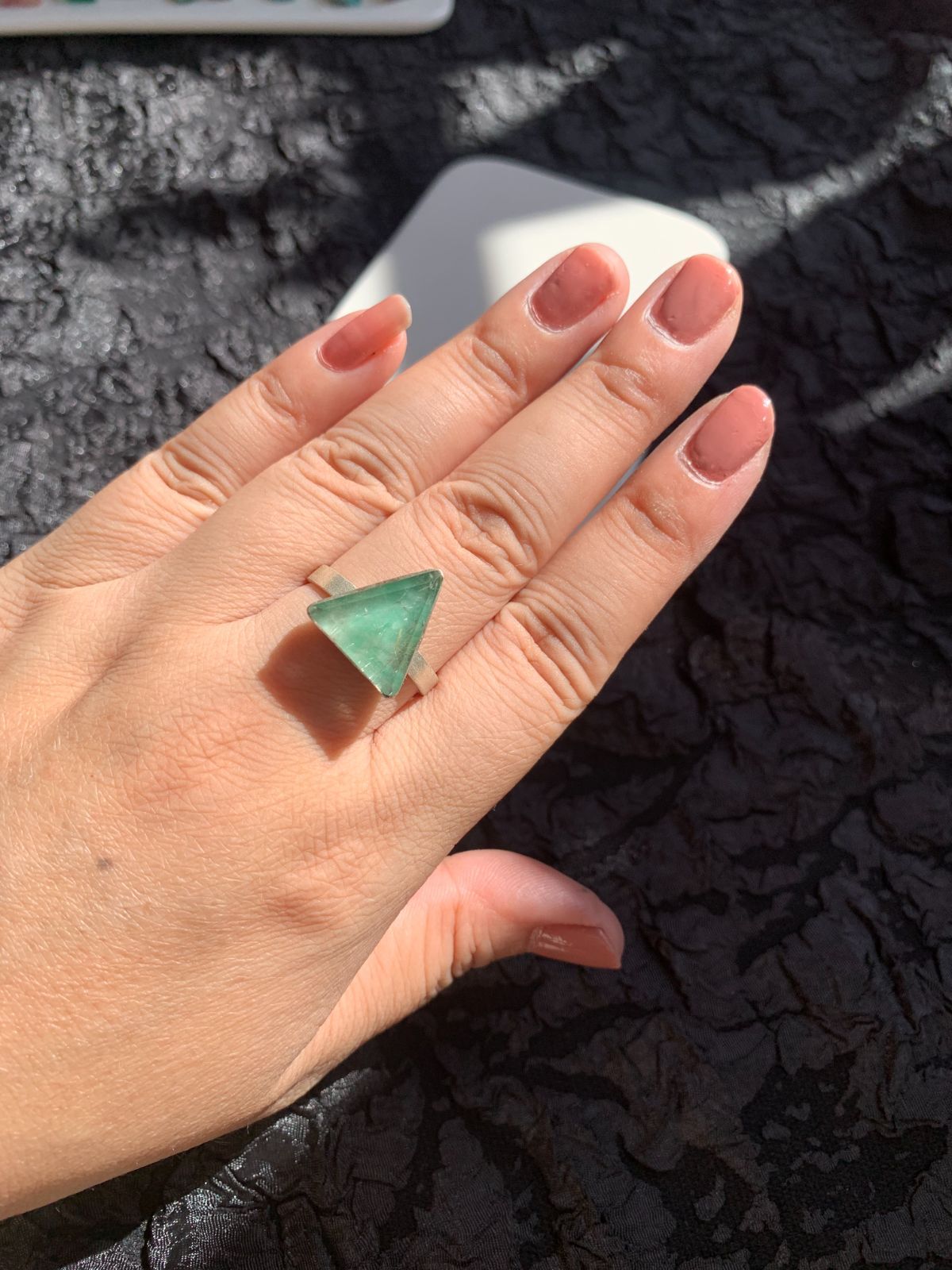 エメラルド×ルチルクォーツ ダブレット ストーン リング SV925シルバー85 エメラルド×ルチルクォーツ ダブレット ストーン リング SV925シルバー