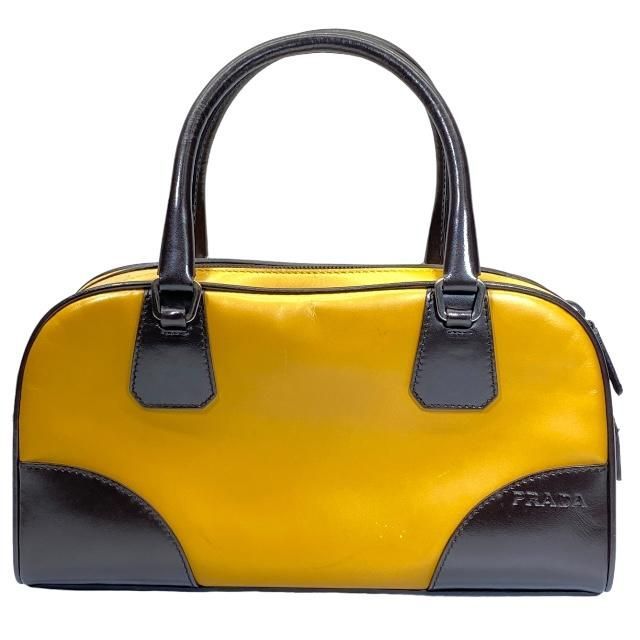 PRADA Prada bowling bag handbag tote bag handheld bag logo leather yellow brown