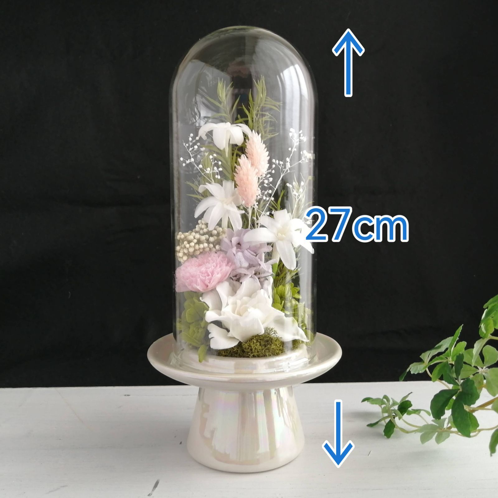 お供え】プリザーブドフラワーのお供えガラスドーム 仏花 仏壇花 供花