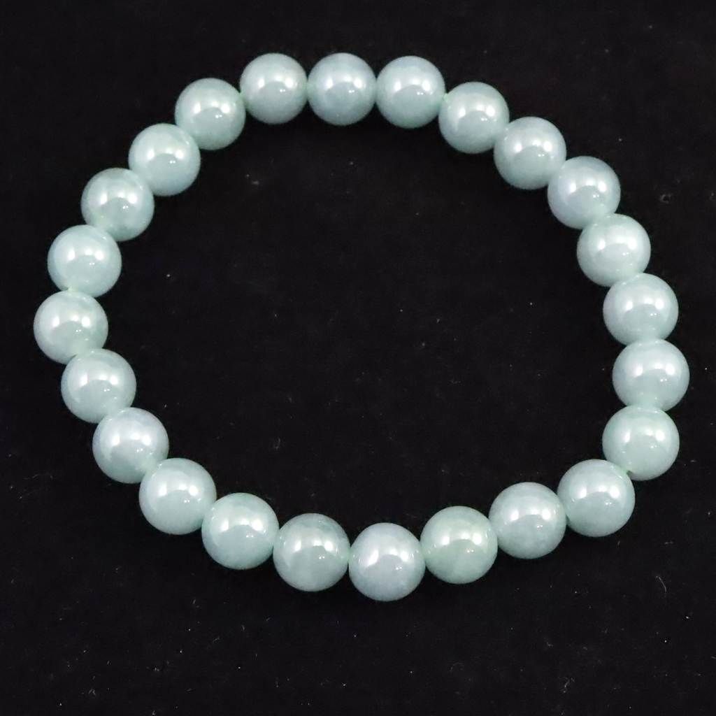 グアテマラ産 マンサーノ翡翠 ブルージェダイト 青翡翠 7.5mm玉 ブレスレット 19.5g 榎本通商34253