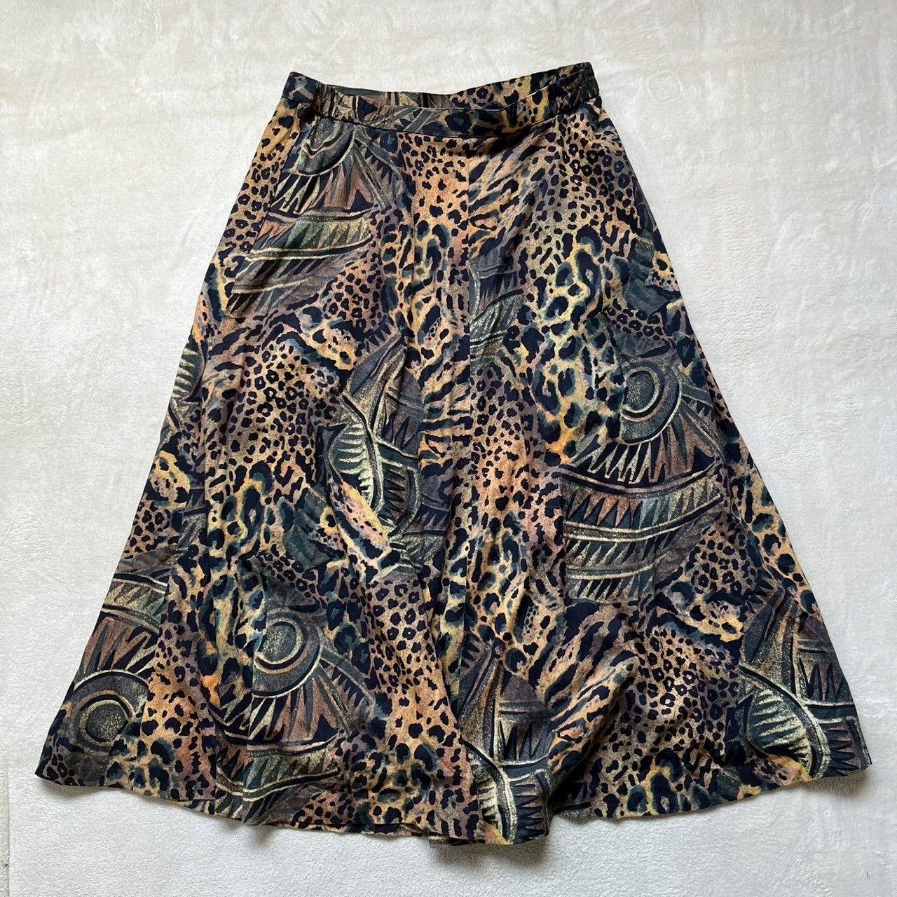 セリーヌレオパード柄　シルクボックスプリーツスカート　ヴィンテージ ヴィンテージ】【激レア】Senzafine （センツァフィーネ