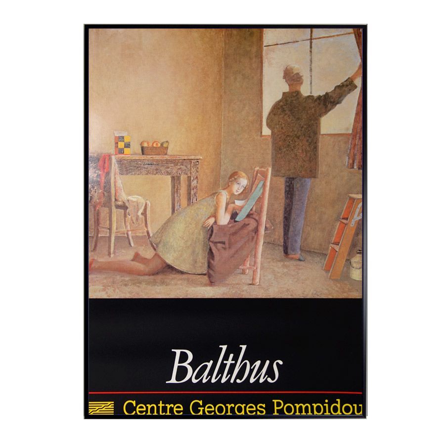 ポスターバルテュス Balthus「画家とモデル」1983年 ポンピドゥーセンター（フランス）展覧会ポスター オフセット印刷 額付き 洋画 油絵 アンティーク ビンテージ Y116