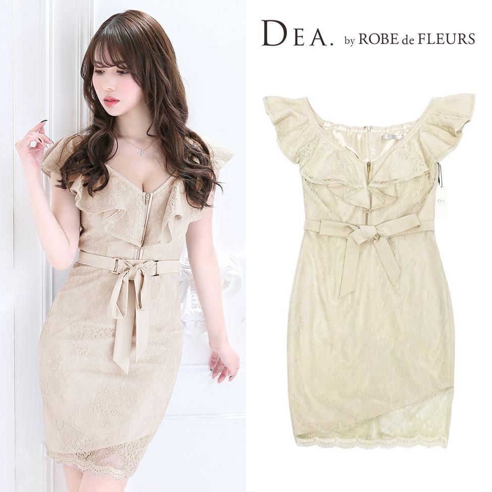 【DEA.by ROBE de FLEURS】タイトミニドレス 美品 Sサイズ フラワーレース×ペプラムタイトミニキャバドレス(DE1540)
