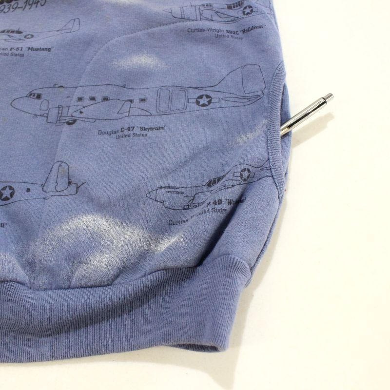 90s USA製 vintage 総柄 戦闘機 プリント ポケット付き スウェット