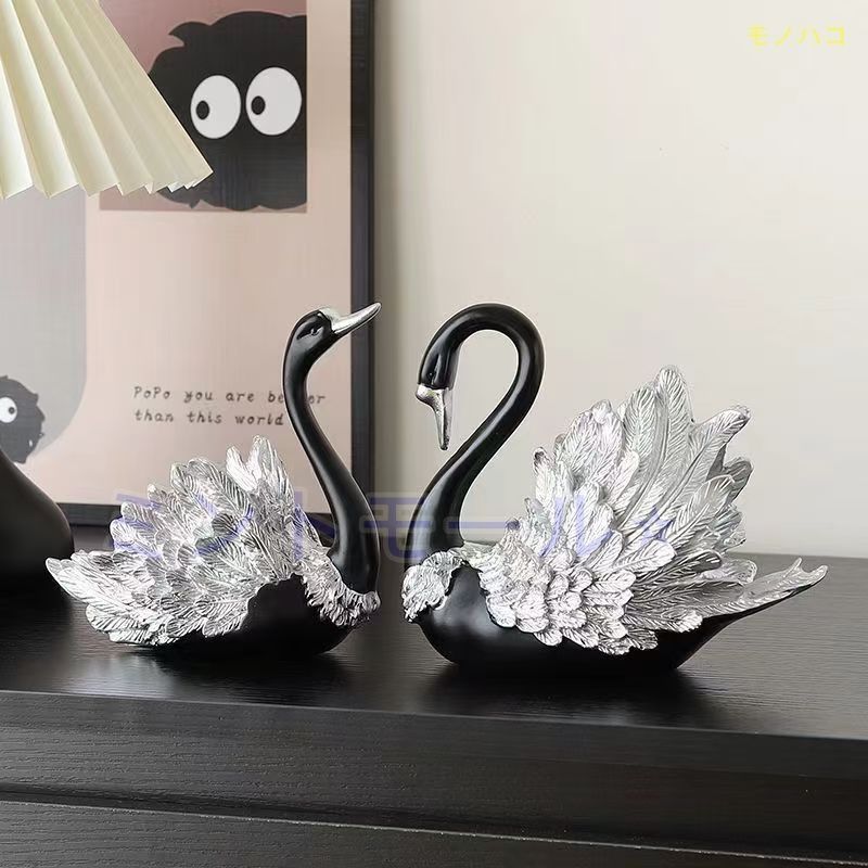 人気作家　aiueaoui様　ブラックスワン　小物入れ　黒白鳥　巾着オブジェ飾り 新品?未使用】 オブジェ 置物 ブラックスワン 黒い白鳥 高級感 2個