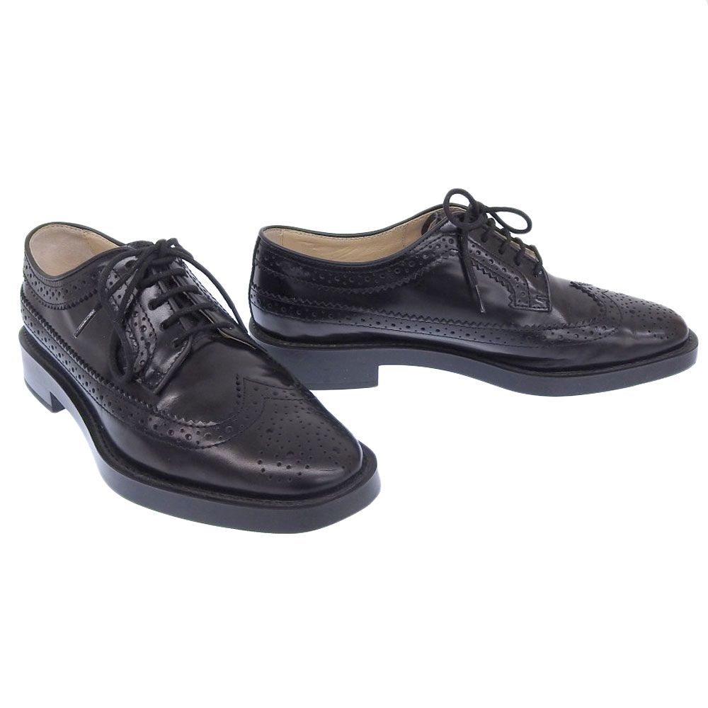 トッズ TOD’S 現行ロゴ エンボスT ウイングチップ メダリオン レザー ドレスシューズ 35 21.5-22cm 黒 レディー 程 オフィス 旅