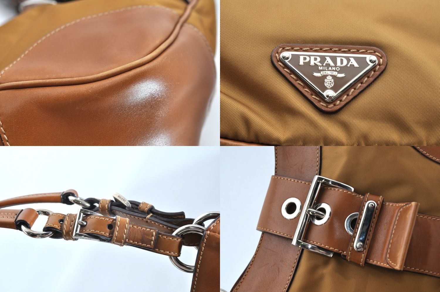 PRADAナイロン製ハンドバッグヴィンテージ ダークブラウン PRADA プラダ ヴィンテージ ナイロン レザー ショルダー