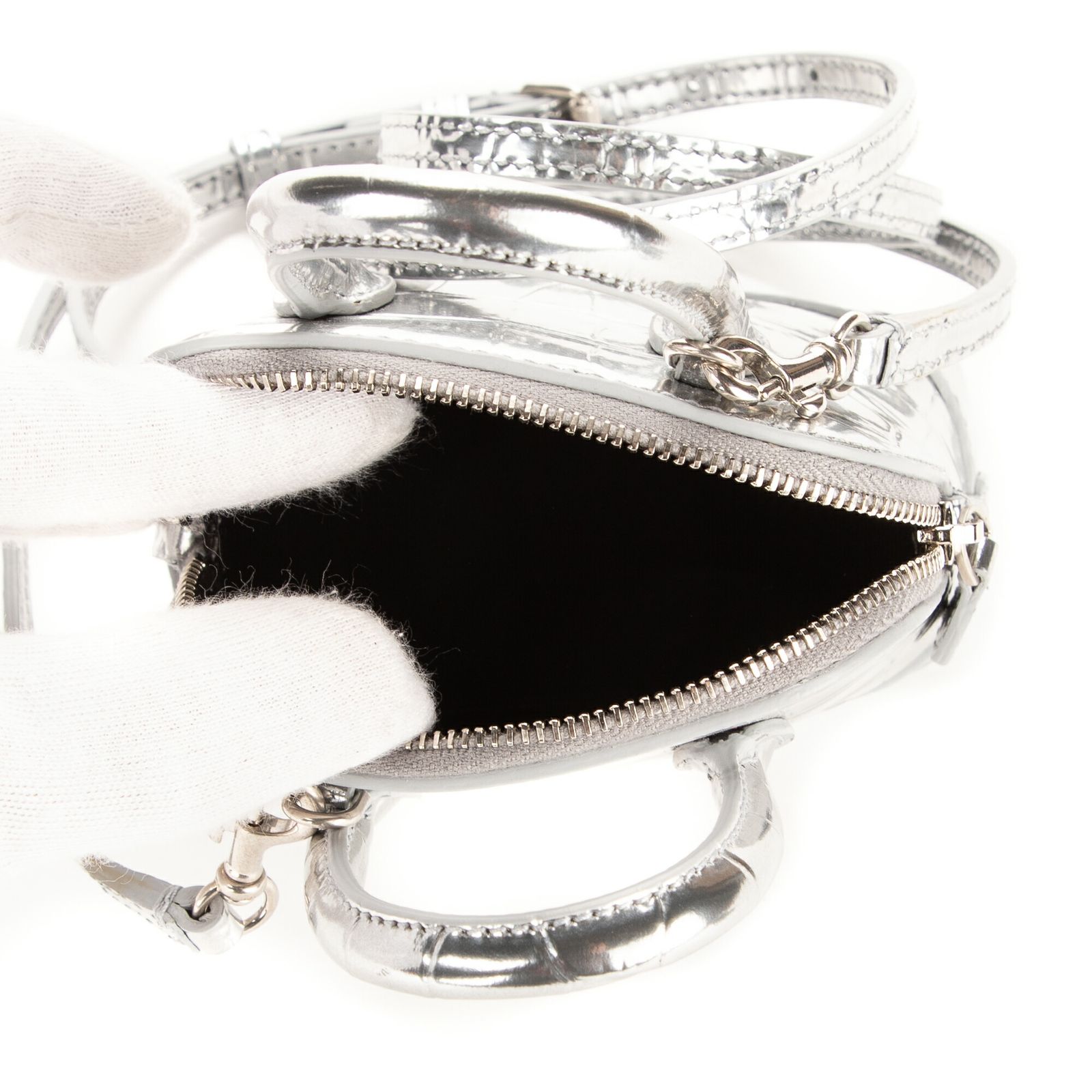 クロスボディ銀クロコ型押しレザーA