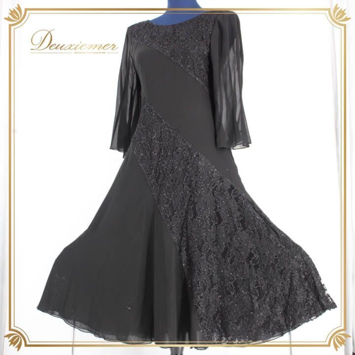 社交ダンス 衣装 スタンダード ドレス ワンピース レッスンウェア レディース オールシーズン 無地 シンプル ブラック系 レース フェミニン クラシック ブラック 気品 ドレスアップ 練習着 パーティー フォーマル 着やすい 上品 エレガント