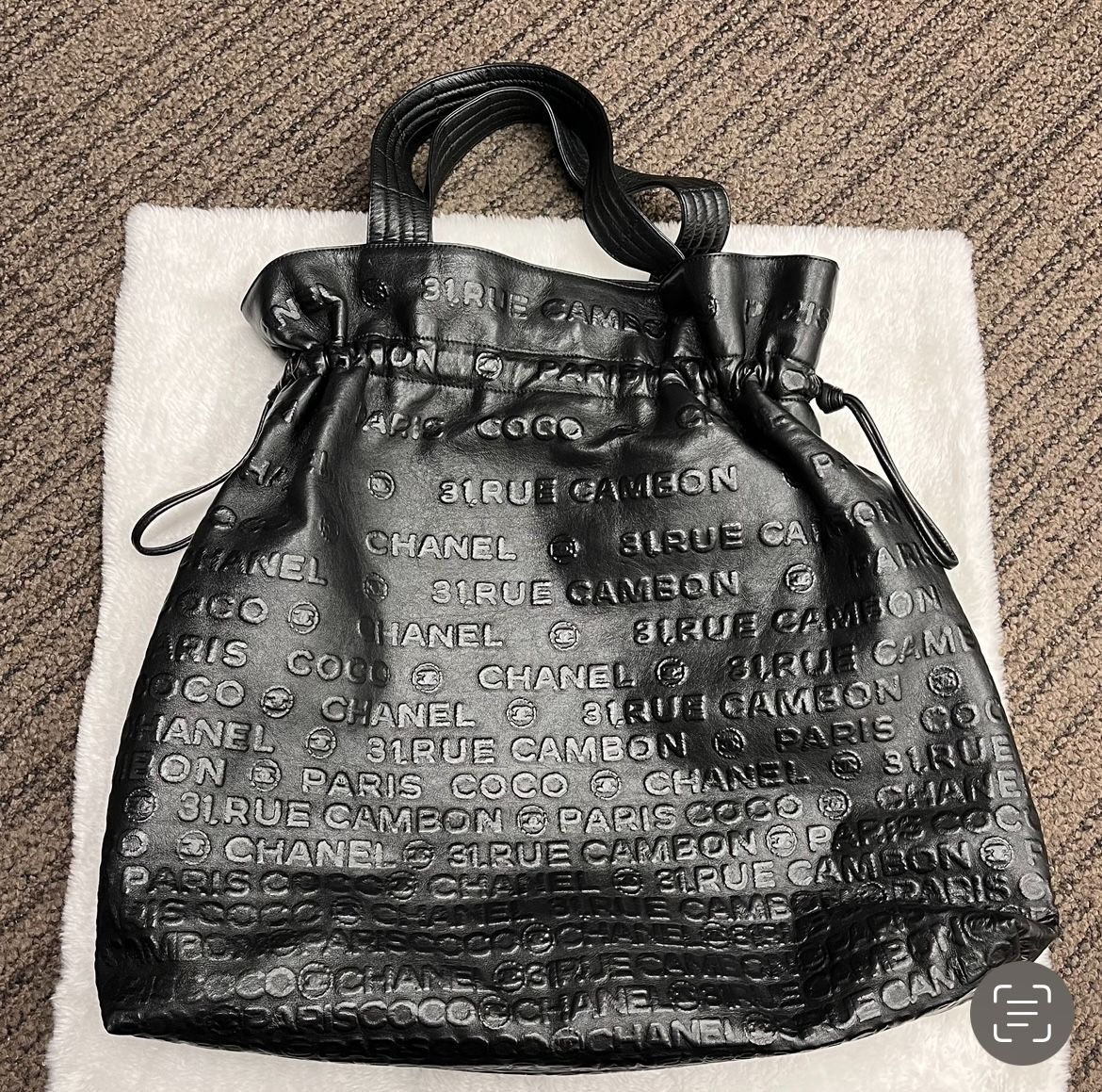 CHANEL シャネル カンボン トートバッグ ロゴ エンボス 巾着型 レザー 【中古品】