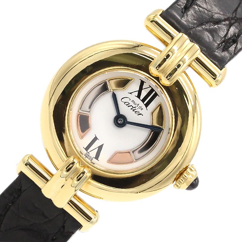 カルティエ Cartier マスト コリゼ SV GP/社外尾錠・純正レザーベルト クオーツ レディース 腕時計腕時計
