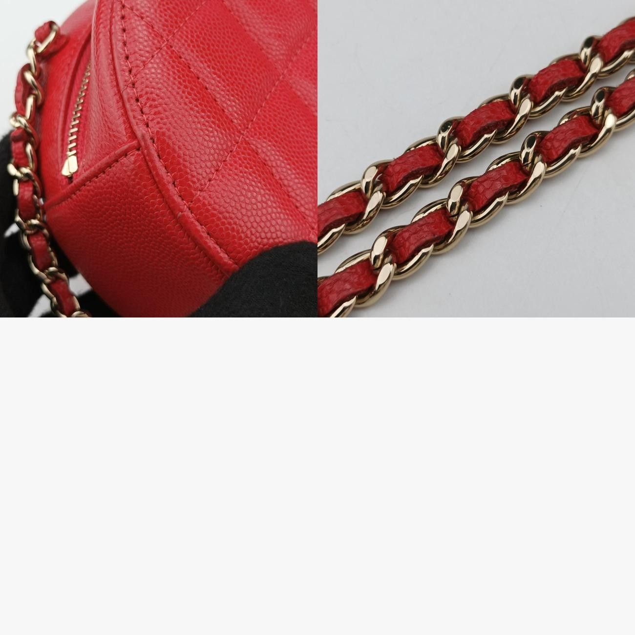 シャネルChanelロウンドアスアース リボンレッドキャビアスキンAP024529084335