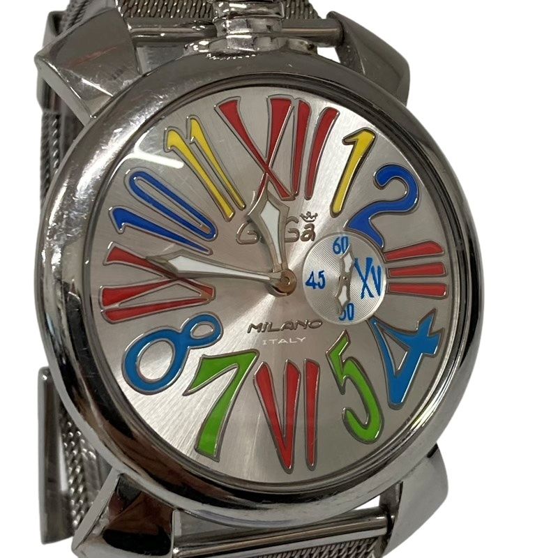 GAGA MILANO ガガミラノ マヌアーレ46mm 5080 腕時計メンズ クオーツ シルバー文字盤 動作品 12510K251