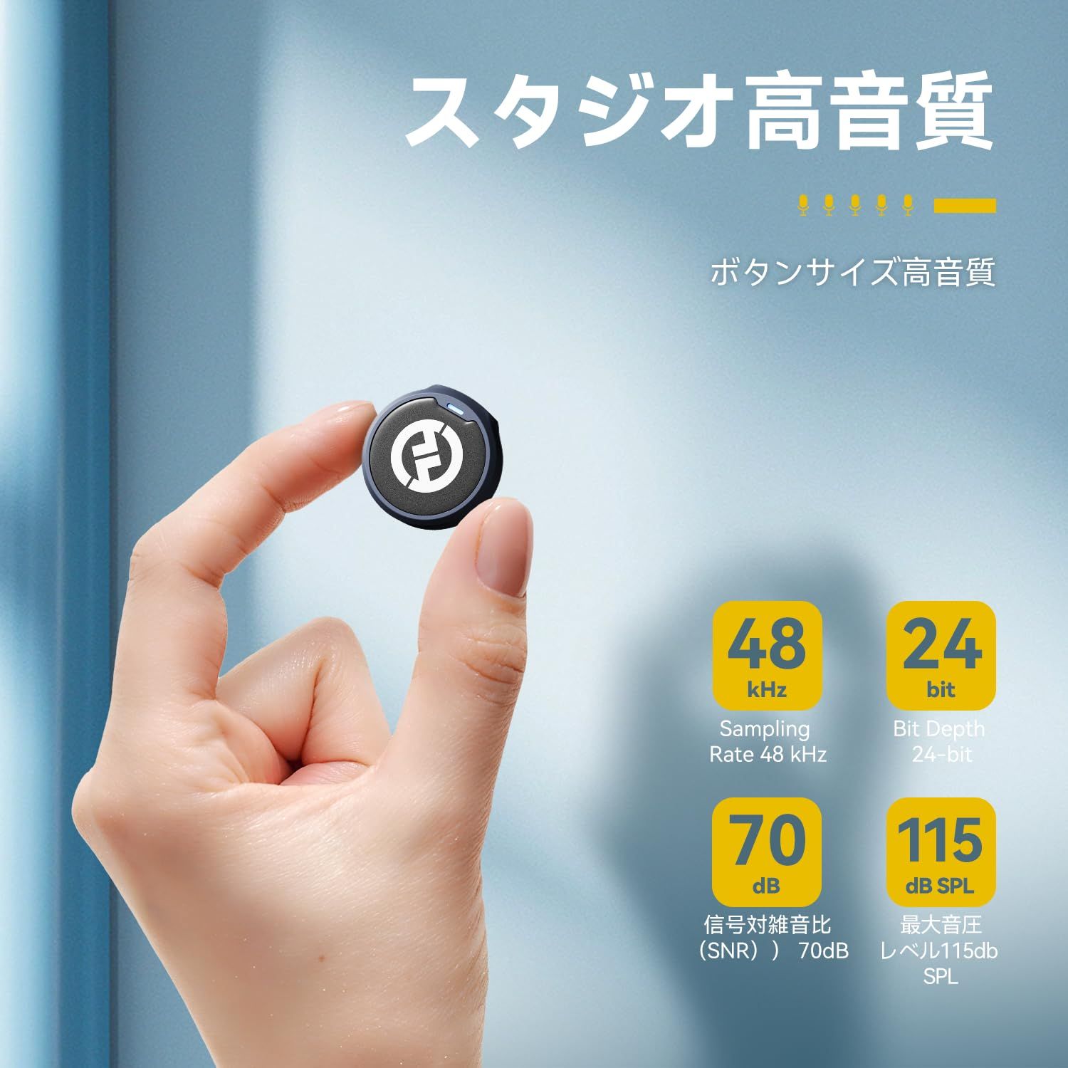 M2-ワイヤレスマイク-ピンマイク-軽量9g-48Khz|24Bit-Phoneシリーズ|Android|カメラ対応-300m転送距離