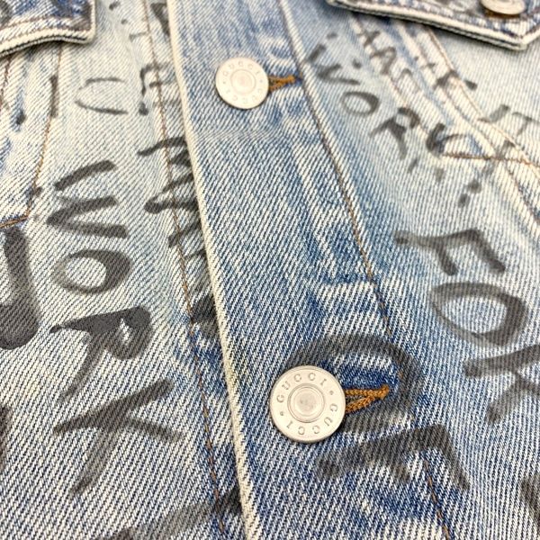 GUCCI 英字 総柄 ペイント デニムジャケット 452413 ジージャン 