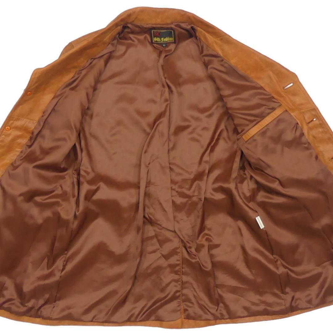 レザートレンチコート 本革 シルクファッション XL メンズ 茶 NR3660 レザートレンチコート 本革 シルクファッション XL メンズ 茶 NR3660