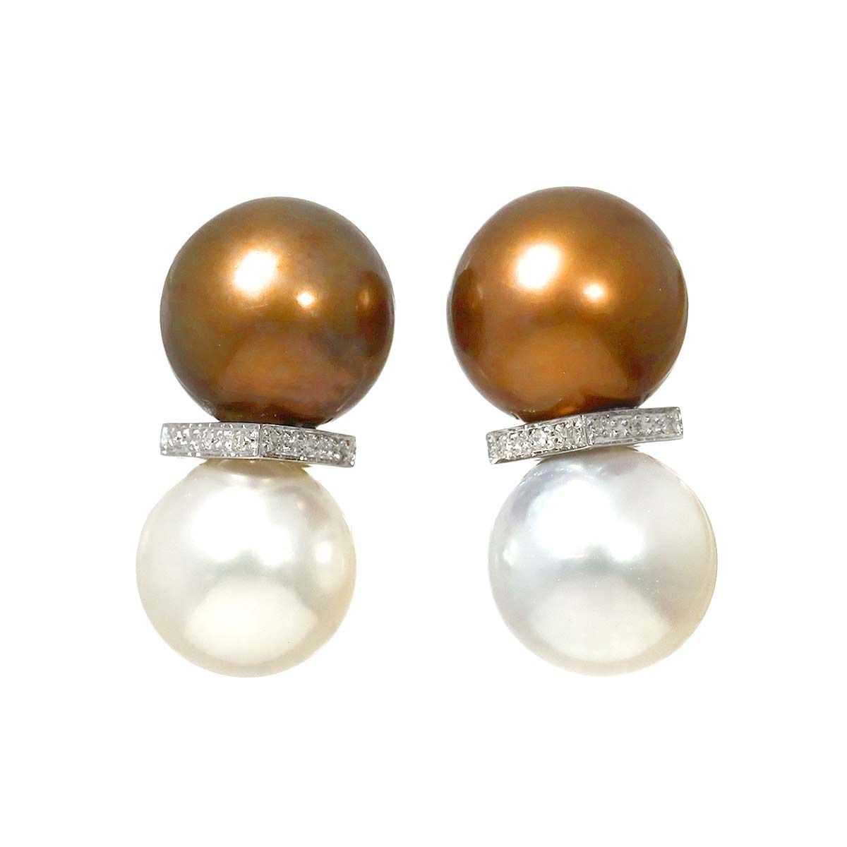 (M0802-1)K14WG南洋真珠，ダイヤモンドピアス　10mm M0802-1)K14WG南洋真珠，ダイヤモンドピアス 10mm - メルカリ