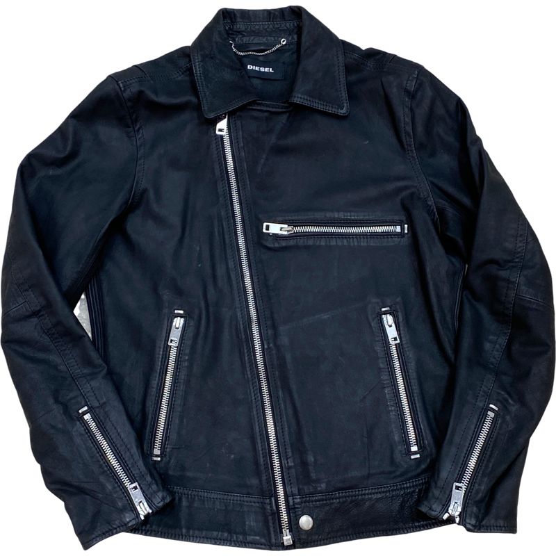 国内正規品】DIESEL メンズ 牛革 レザージャケット ブラック Mサイズ 