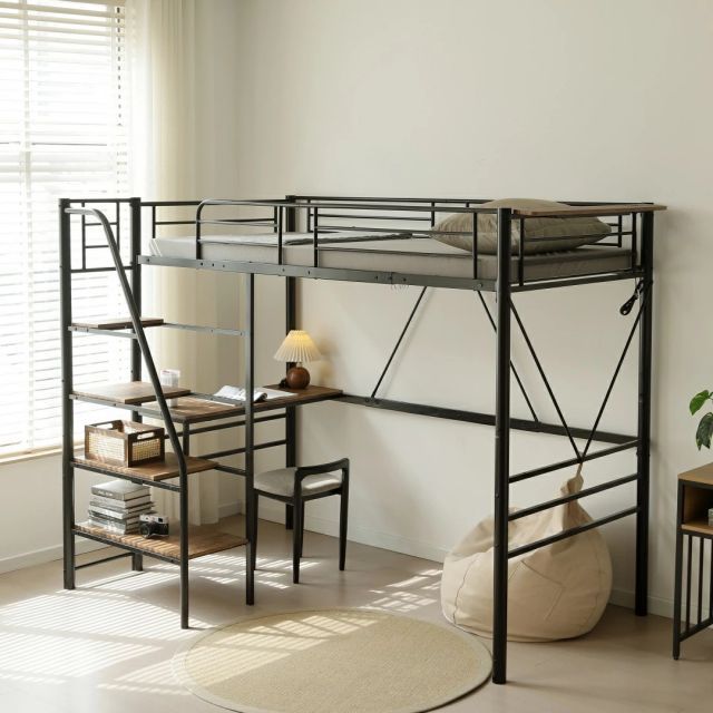 ロフトベッドシングル パイプベッド システムベッド 収納棚デスク付き 北欧風 収納 子供ベッド パイプ シングルベッド 耐震 子供ベッド 収納 大人子供ベッド 一人暮らし 子供用 大人用