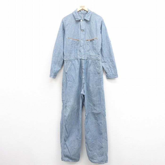 W34|古着 キー KEY 長袖 ツナギ メンズ 80s ヘリンボーン グレー系 25sep20 オールインワン ボトムス