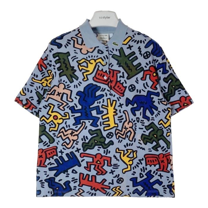 LACOSTE ラコステ Ketih Haring キース へリング 総柄 ポロシャツ ブルー size38
