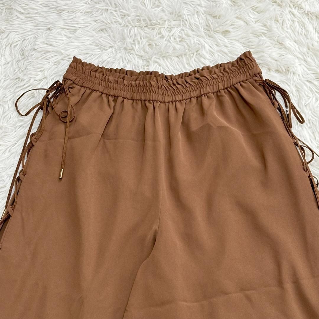 Leilian レリアン サイドレースワイドパンツ 7 S ブラウン