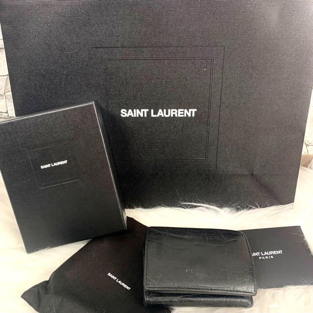 サンローランパリ 三つ折り財布 タイニーウォレット レザー 459996 SAINT LAURENT PARIS 財布 黒 【中古】