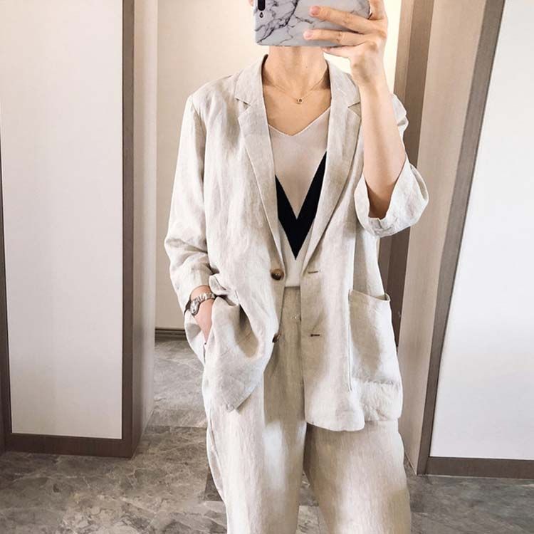 100%麻カジュアルテーラードジャケット サマー ジャケット 麻