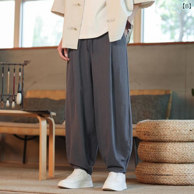 種類27：2XL/A：ブラック メンズ ファッション 服 男性用 オシャレ シンプル 大人 かっこいい 大きいサイズ ストリート 紳士服 夏 リネン パンツ ワイド レッグ ランタン カジュアル