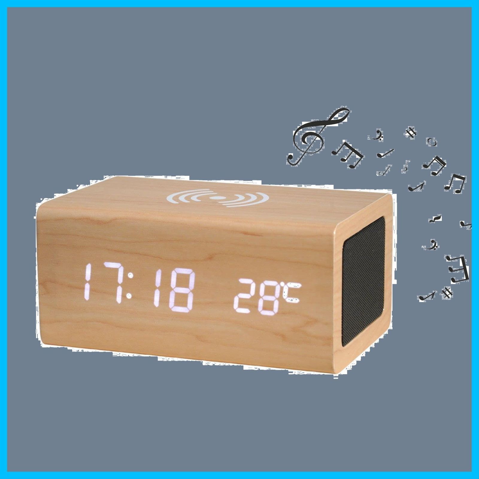 温度計 多機能時計 木目調 シンプル USB給電 インテリア時計 ワイヤレス充電時計 qi プレゼント 卓上時計 デジタル 技適認証済み おしゃれ 付き スマホ充電 Qi認証済み bluetooth5.0スピーカー 置