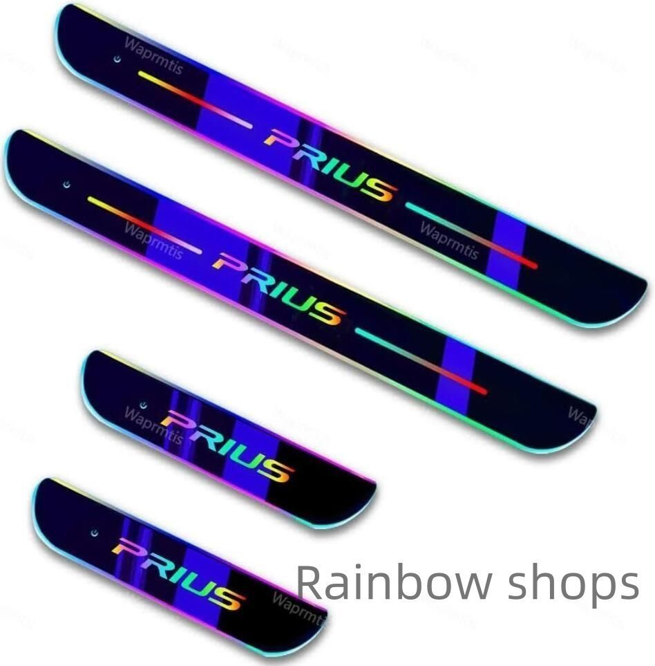 プリウス 7色 LED流れる アクリル製 自動変色 USB充電 マグネット 赤外線センサー自動スイッチで自動点灯消灯 LED発光 自動車改装パーツ トLED発光 前席 後部座席4枚 uycp76
