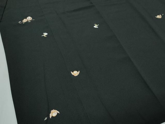 平和屋着物□極上 道中着 ロング丈 総刺繍 フクロウ 梟 黒地 金糸