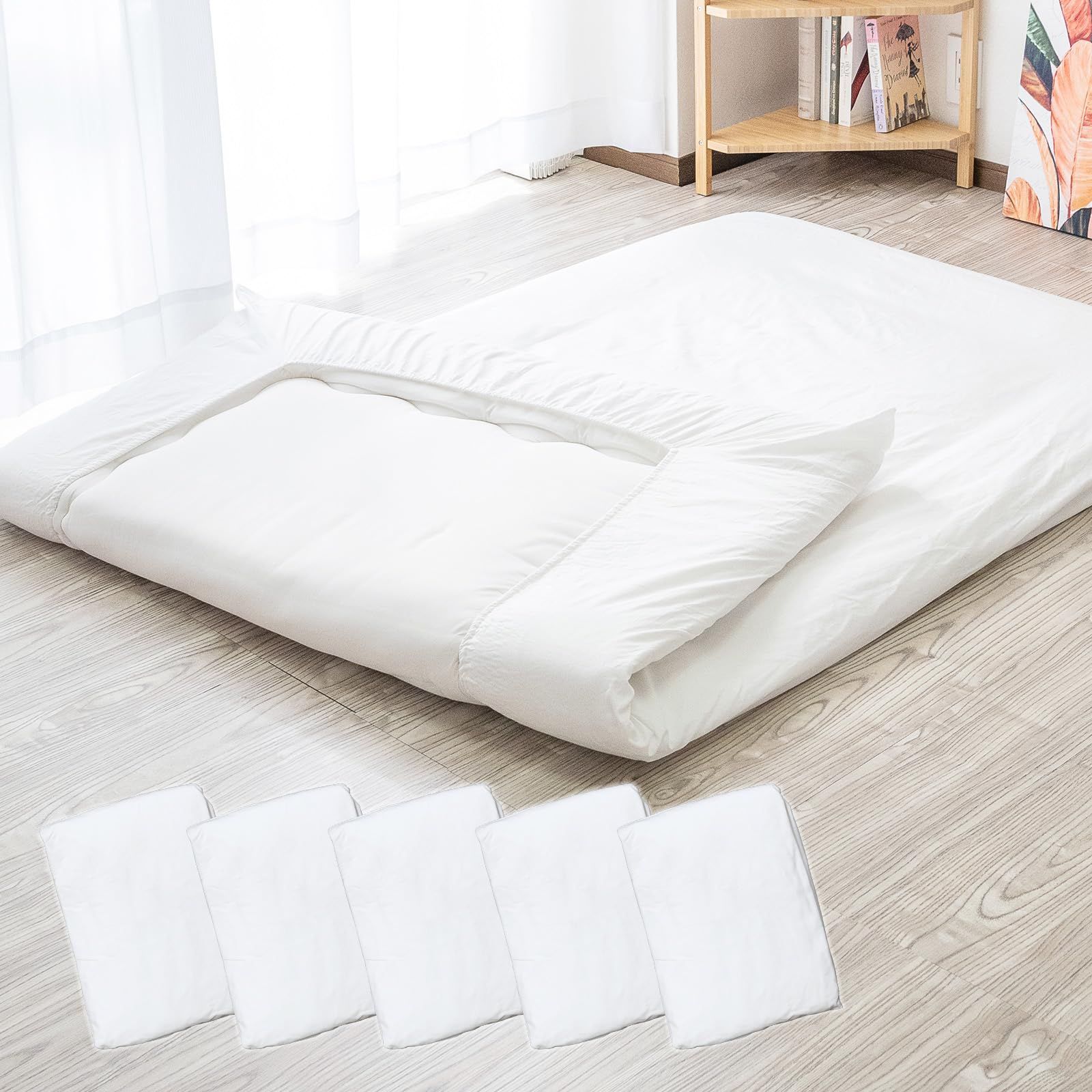 Color ホワイト_Size シングル5枚セット シルフィーズ ワンタッチシーツ シングル 綿100％ 5枚セット ホワイト シーツ フィットシーツ ゴム 敷きカバー 敷カバー 敷き布団カバー おしゃれ 105×215cm