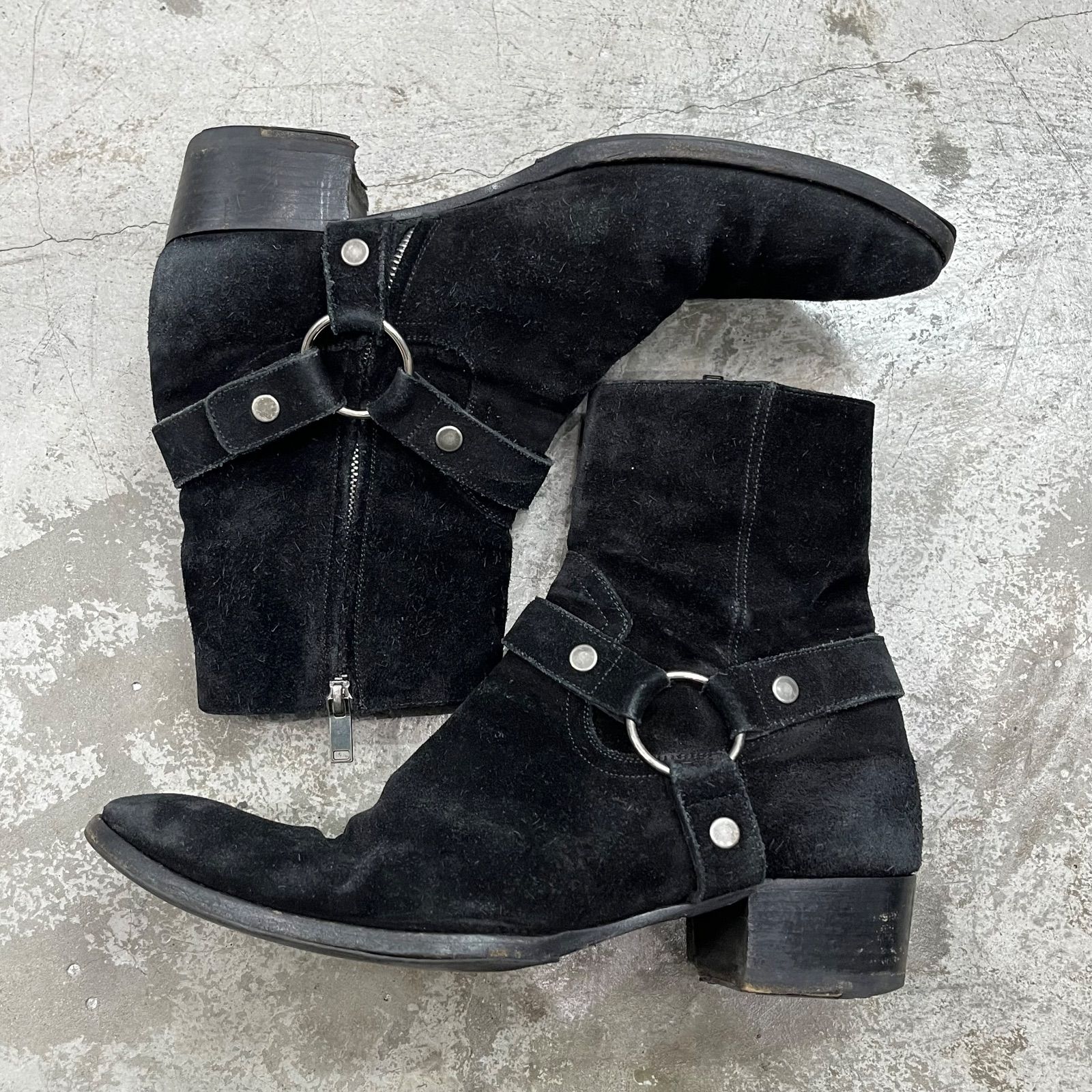SAINT LAURENT PARIS ハーネス スエード レザー ヒール ブーツ サン