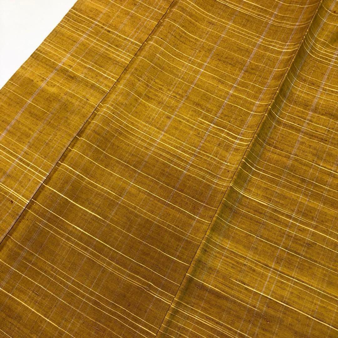 単衣 紬 縦横縞の織模様 黄土色 K-4492 単衣 紬 縦横縞の織模様 黄土色 K-4492