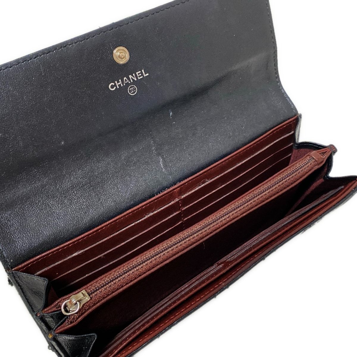 【529】シャネル マトラッセ カンボンライン ラムスキン 二つ折り 長財布 黒 CHANEL(シャネル) 長財布 マトラッセ 黒 シルバー金具