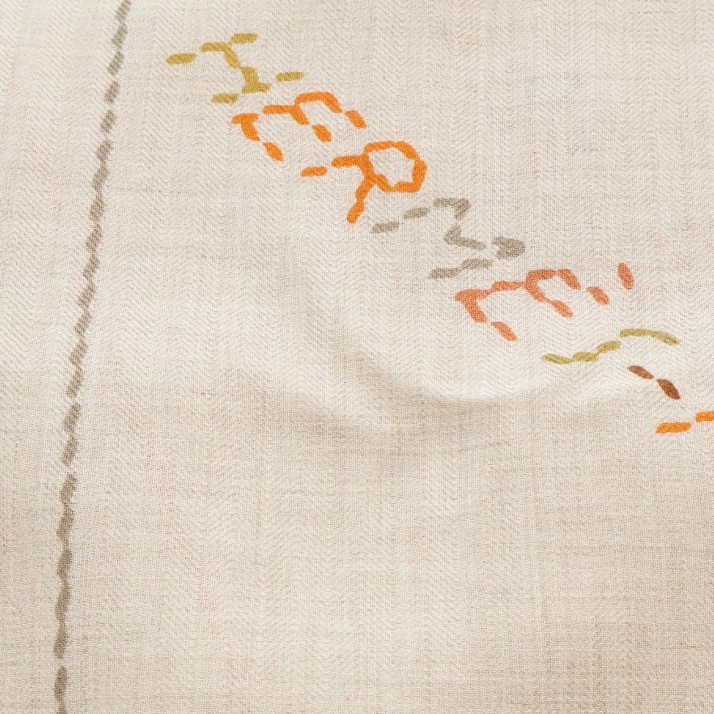 HERMES(エルメス) ストール(ショール) カレ140 ベージュ×オレンジ×マルチ PIQUE SELLIER カシミヤ×シルク HERMES（エルメス） ショール カレジェアン140 カシシル 『宮廷の馬具